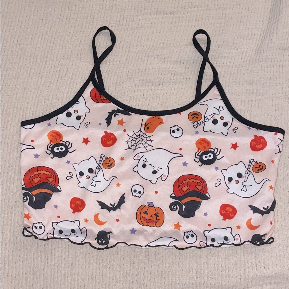 Halloween Ghost Print Crop Top